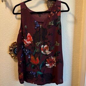 Express Burgundy Floral Zip-Front Camisole